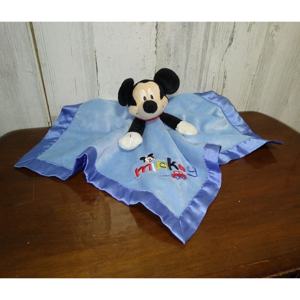 Disney Baby Mickey Mouse Lovey Blue Security Blanket Plush Rattle Blue Car Satin